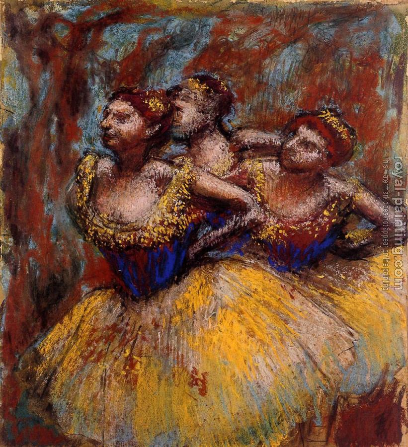 Edgar Degas : Three Dancers Yellow Skirts, Blue Blouses